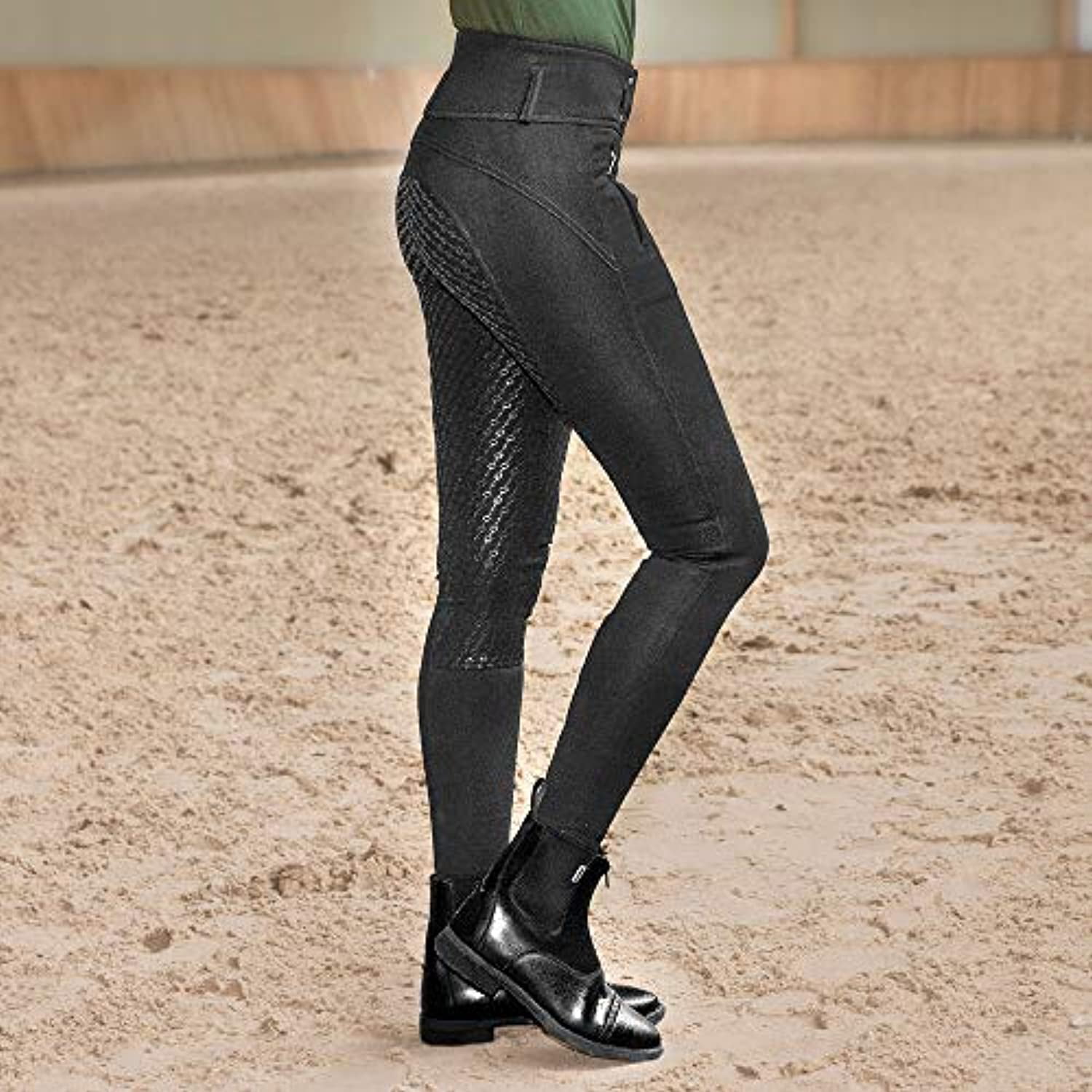 HORZE Daniela High Waist Comfortable Equestrian Riding Breeches with Silicone Full Seat - Black - US 26
