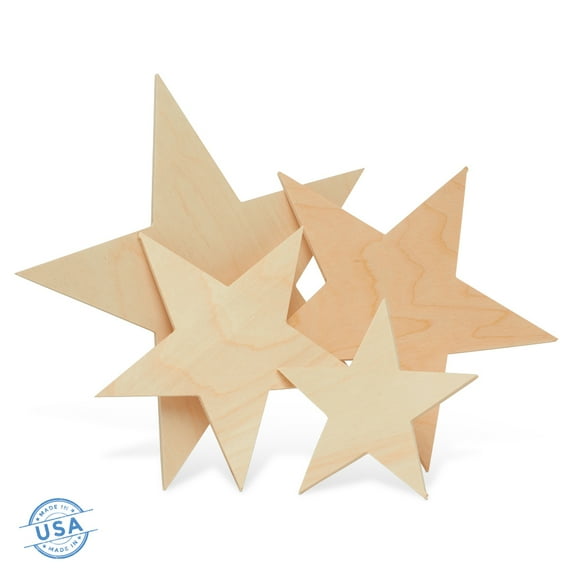 Wooden Star Shapes, 10 Inch Large Patriotic Natural Wood Cutouts, Bag of 50, Unfinished DIY Craft Wall Decor by Woodpeckers