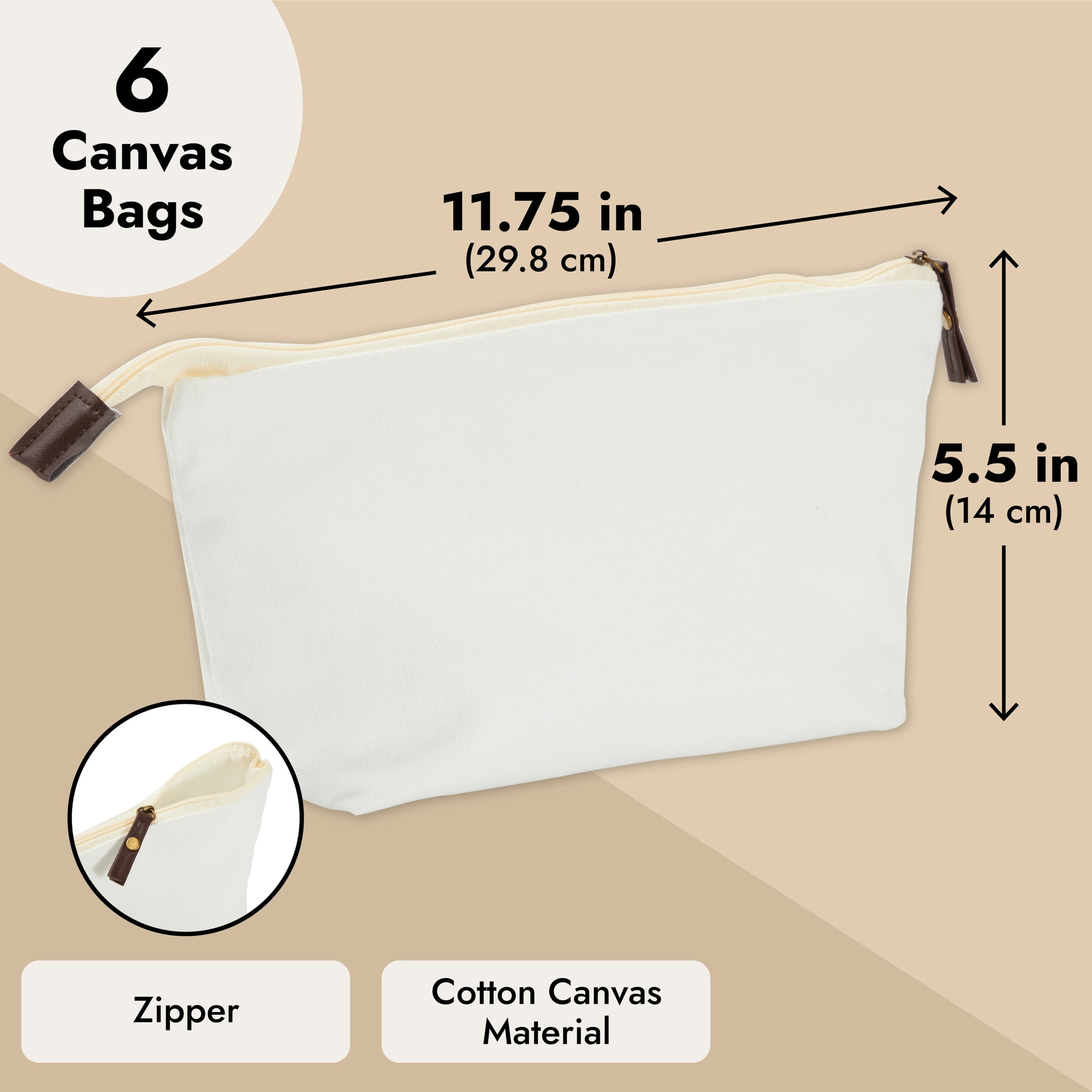 Set of 4 Canvas Storage Bags,Cream Canvas Cosmetic Bag, White Canvas  Toiletry Bag, Canvas Zipper Pou