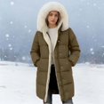 thumbnail image 2 of Women's Puffer Jacket Zipper Button Hooded Down Jacket Lined Thickened Jacket Winter Warm Down Coat, 2 of 5