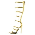 thumbnail image 2 of YDN Women Open Pointed Toe Stilettos Sandals Back Zippers Strappy Super High Heels Sexy Party Evening Dress Shoes Size 6.5 Gold, 2 of 4