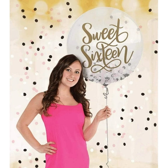Blush Sixteen Pink 16Th Birthday Party Decoration 24" Latex Balloon W/Confetti
