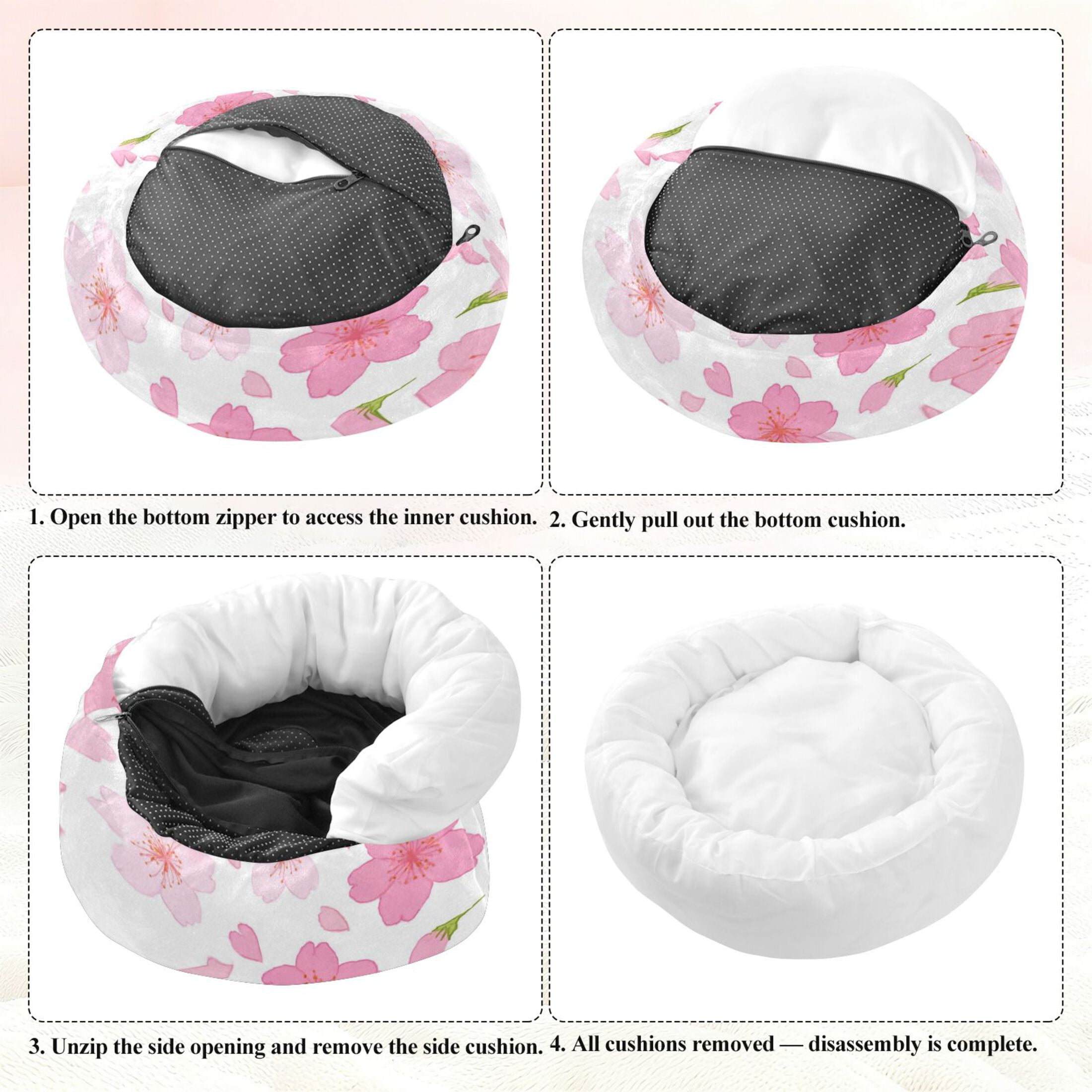 Iauyy Pet Couch Donut Cat Bed for Indoor Cats/Small Dogs Washable & Machine with Non-slip Bottom Calming Cat Furniture, Cherry Blossom Petals (M)