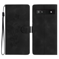 SaniMore Wallet Case for Google Pixel 7A 6.1" 2023, PU Leather Embossed Flower Shockproof [Card Slots   Cash Pocket   Removeable Wrist Strap] Kickstand Full Protective Business Shell, Black