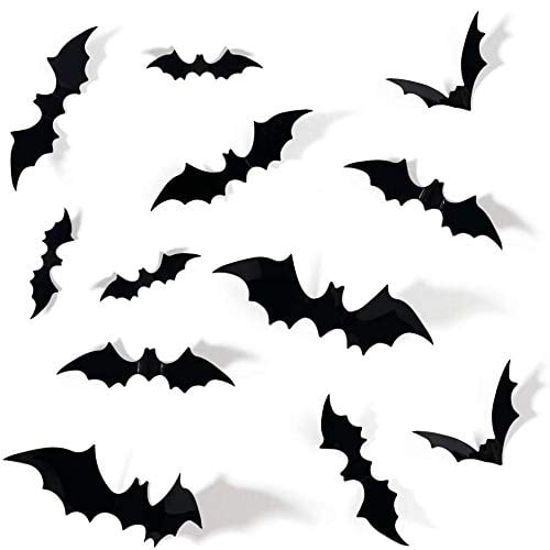 48PCS Halloween 3D Bats Decoration for Home 4 Different Sizes Realistic ...