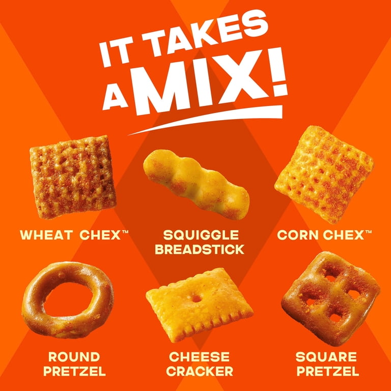 4 pack) Chex Mix Cheddar Snack Mix, Savory Snack Bag, Family Size