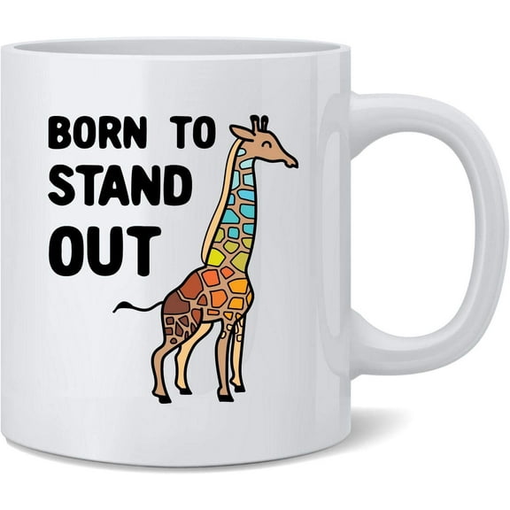 Born to Stand Out Giraffe Cute Funny Ceramic Coffee Mug Tea Cup Fun Novelty Gift 12 oz