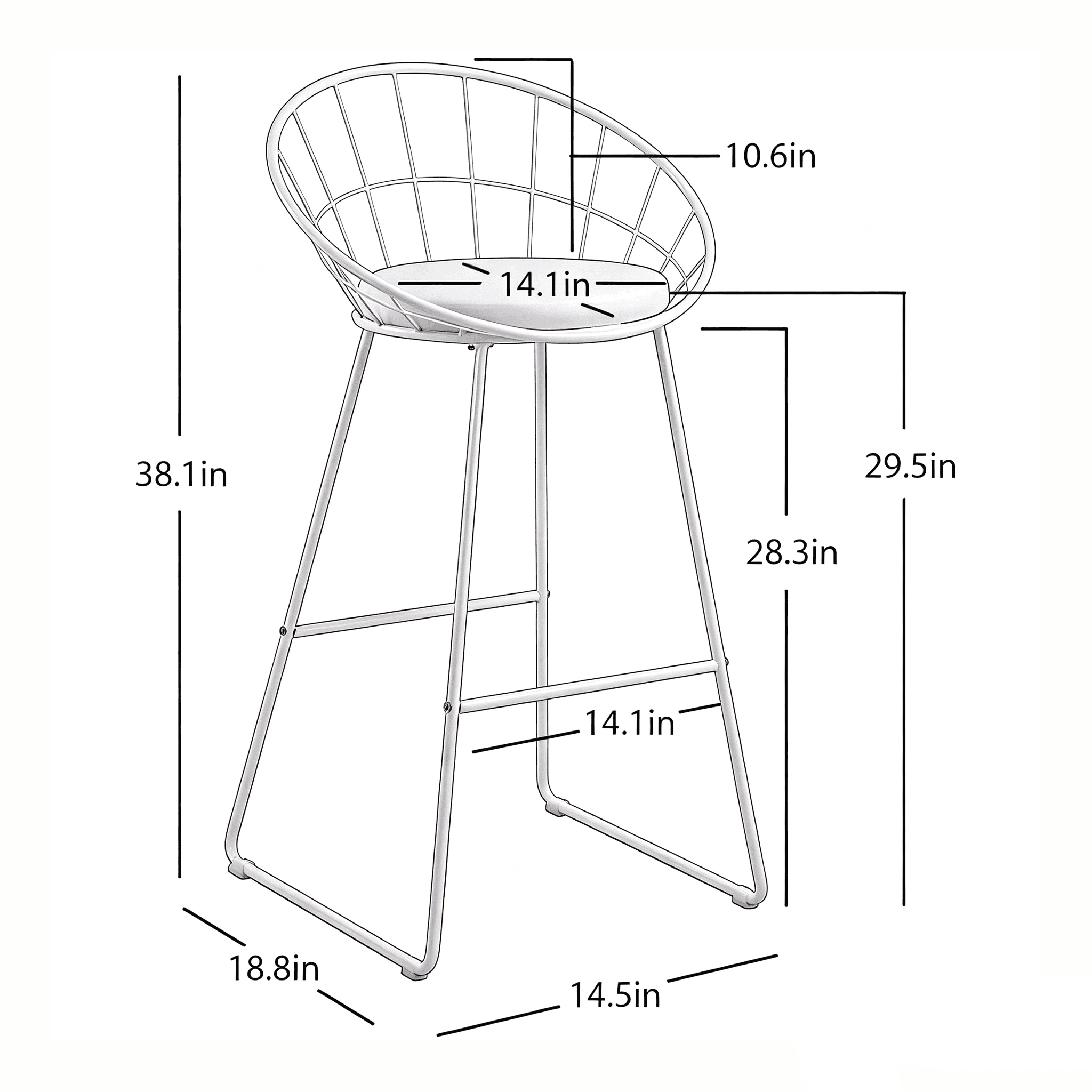 Set of 2 Industrial Bar Stools, Curved Hollow Metal Frame Counter Height Bar Stools with Waterproof Faux Leather Padded Seat, Rubber Floor Protectors for Kitchen Island Home Bar Dining
