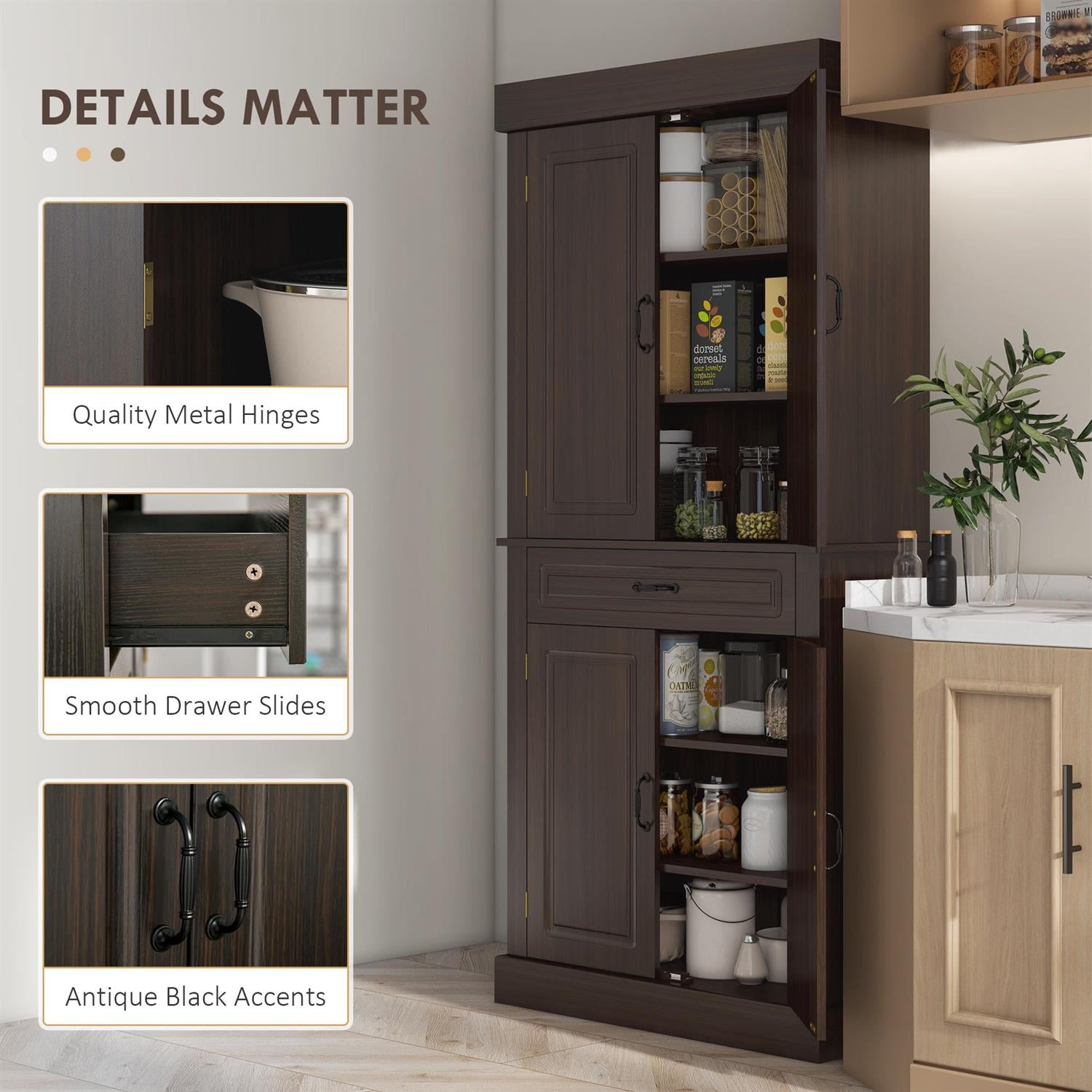 Demi Bonn 71" Height Kitchen Storage Cabinet with 4 Doors & 2 Large Cabinets for Organizing, Spacious Storage & Convenience, Brown