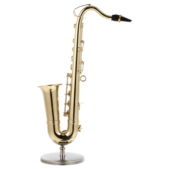 1 Set Mini Tenor Saxophone Adornment with Holder and Case (Golden)