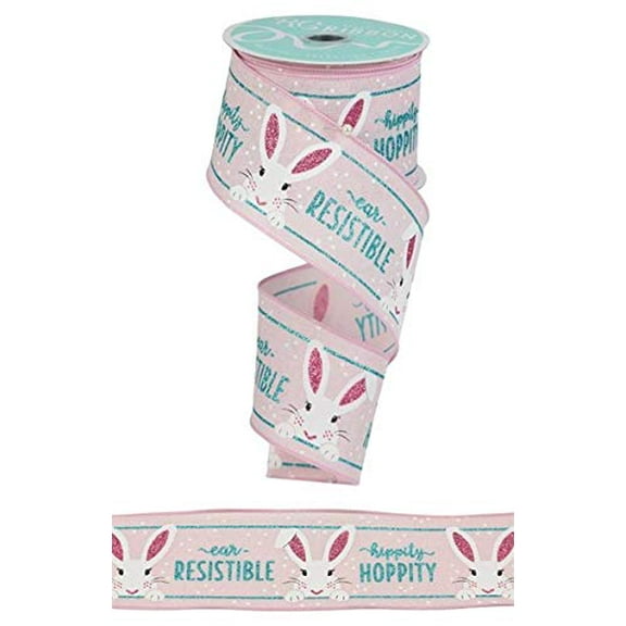 Peeking Bunny on Canvas Wired Edge Ribbon, 2.5 Inch x 10 Yards (Powder Pink)