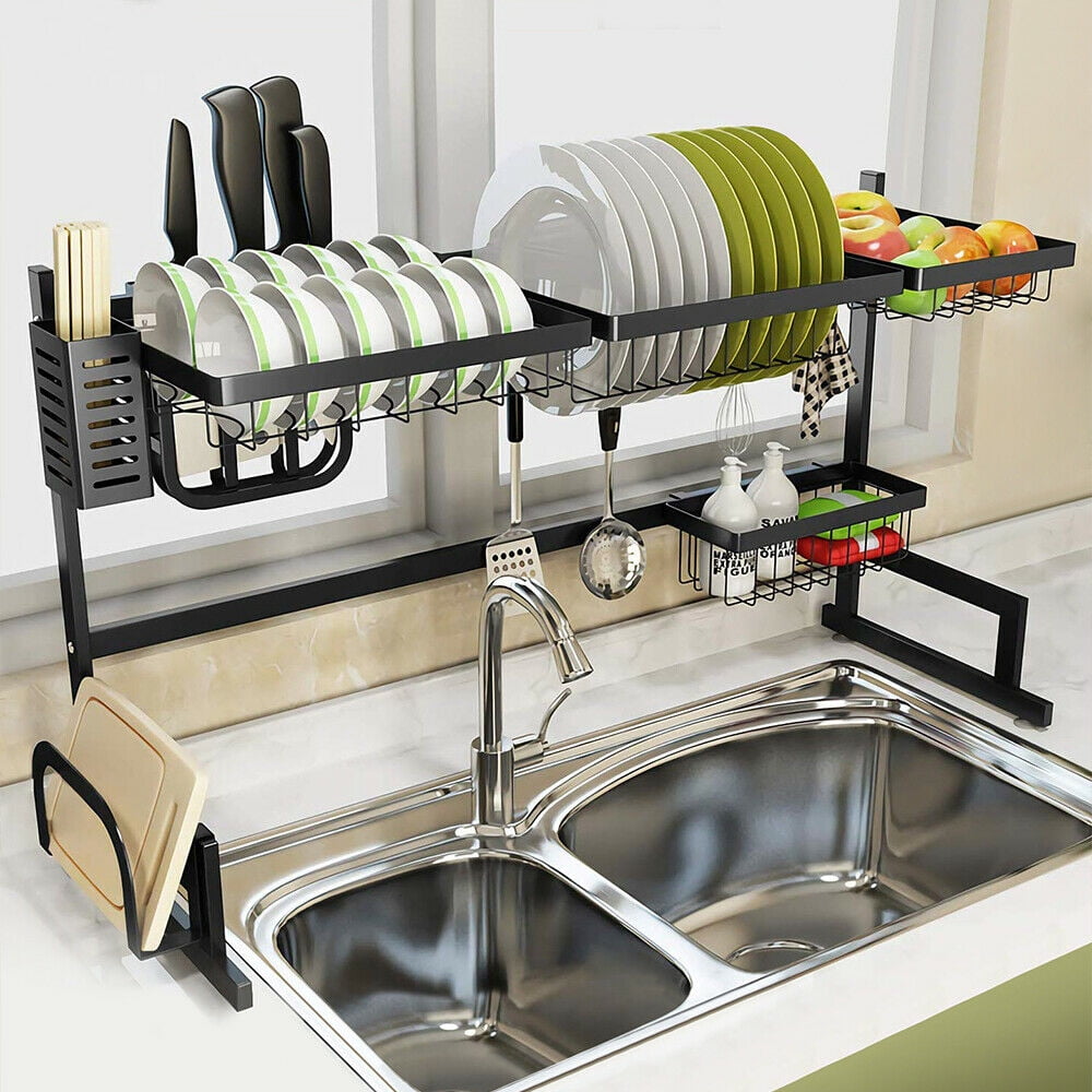 85cm Over Sink Dish Drying Rack Drainer Stainless Steel Kitchen Cutlery Holder 