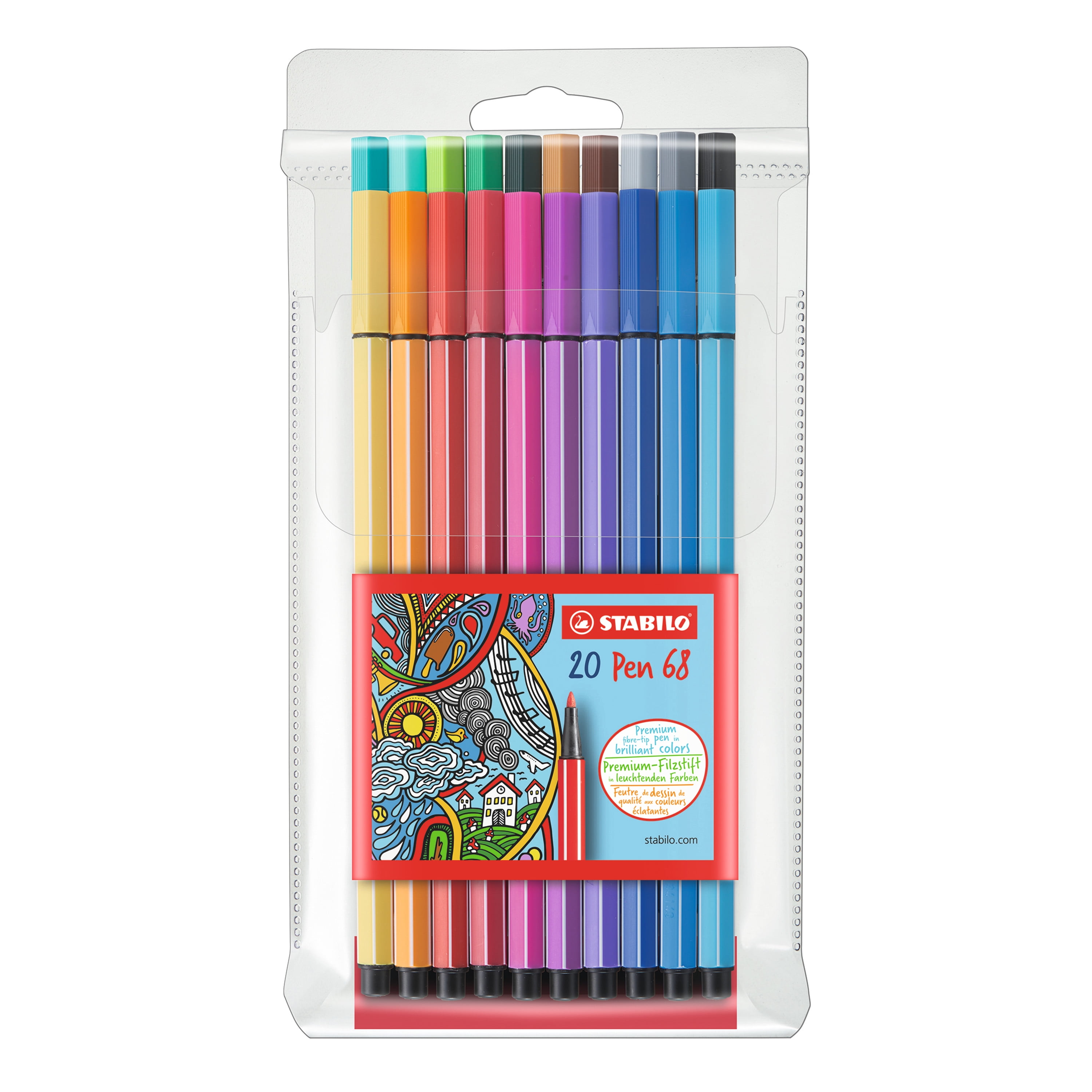 STABILO Pen 68 Premium Fibre Tip Pen Wallet of 10 Assorted Colours 