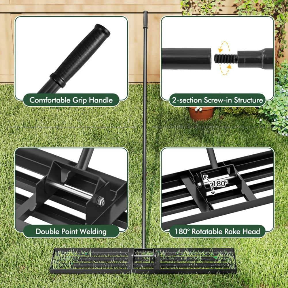 Yardi Yarda 46 x 10 Inch Lawn Leveling Rake for Outdoor as Yard, Heavy Duty Lawn Level Tool for Soil, Black