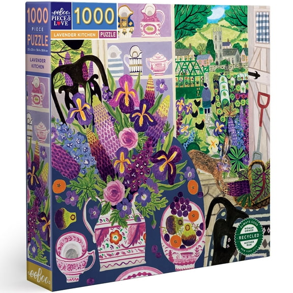 eeBoo Piece & Love: Lavender Kitchen - 1000 Piece Puzzle - Adult Square Jigsaw, 23x23", Includes Image Reference Insert, Glossy High-Quality Pieces