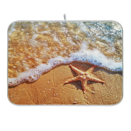

Dish Drying Mat Kitchen Counter Starfish on Beach Dishes Drainer Pad Absorbent Microfiber Reversible 18 x24