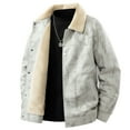 thumbnail image 3 of Men Faux Leather Jackets Lapel Button Down Print Shackets Thick Thermal Fall Winter Outwear With Pockets (XL, White), 3 of 8