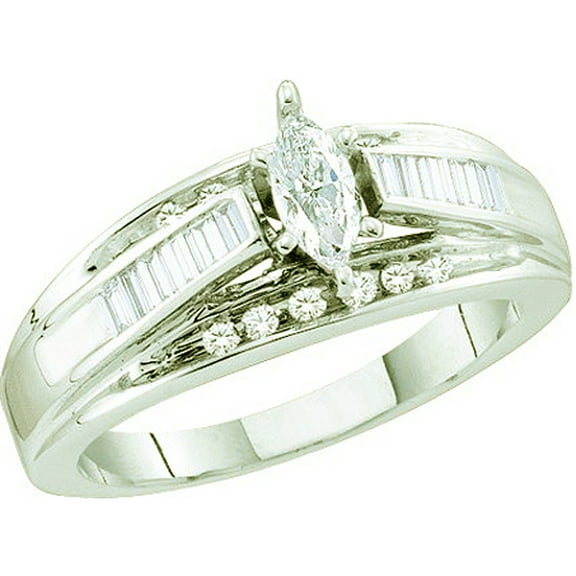 Dazzlingrock Collection 0.50 Carat (ctw) 14k Marquise, Round And Baguette White Diamond Ladies Bridal Engagement Ring, White Gold