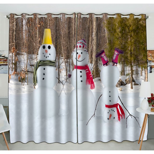 Cortinas Opacas ABPHQTO Lindo Muñeco de Nieve Bufanda Bosque 130 x 210 cm (Dos Piezas)