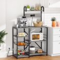 thumbnail image 6 of Kitchen Bakers Rack with Power Outlets, Multifunctional Storage Shelf, Microwave Stand & Coffee Station, Grey, 6 of 6