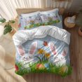 thumbnail image 2 of Easter Rabbits Queen Size Comforter Set, Floral Plant Red Blue Yellow Egg Blue Wood Grain Bedding for All Seasons, 4 Pcs Bed Set, 1Quiltcover (90"x92") ,1Sheet(94"x116"), 2Pillowcases (30"x20"), 2 of 9