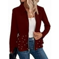 thumbnail image 2 of Women'S Pearl Trim Blazer Open Front Long Sleeve Shawl Collar Elegant Suits Jackets Wine Red L, 2 of 7