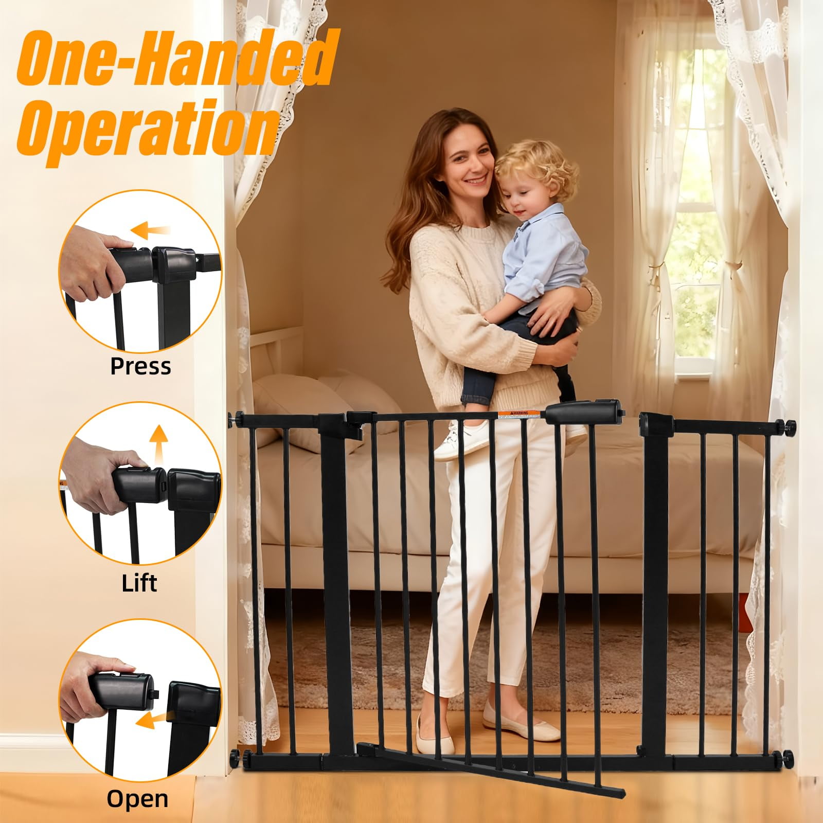 29-57 Inch Dog Gate Indoor, Adjustable Pet Gates for Wide Openings, Pressure Mounted Pet Fence, No Drilling, Expandable Dog Gate for Doorways, Stairways and Hallways (Brown, 29"-57" W x 30.5“H)
