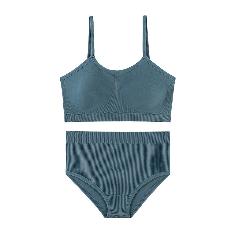 CLZOUD Matching Bra and Panty Sets Plus Size Blue Nylon,Spandex Women's 2  Piece U Neck Seamless Solid Lingerie Halter High Waist Bra and Set Xl 