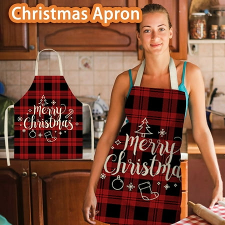 

LINMOUA 1pc Parent adult the Family Kitchen Christmas Print Linen Family Aprons