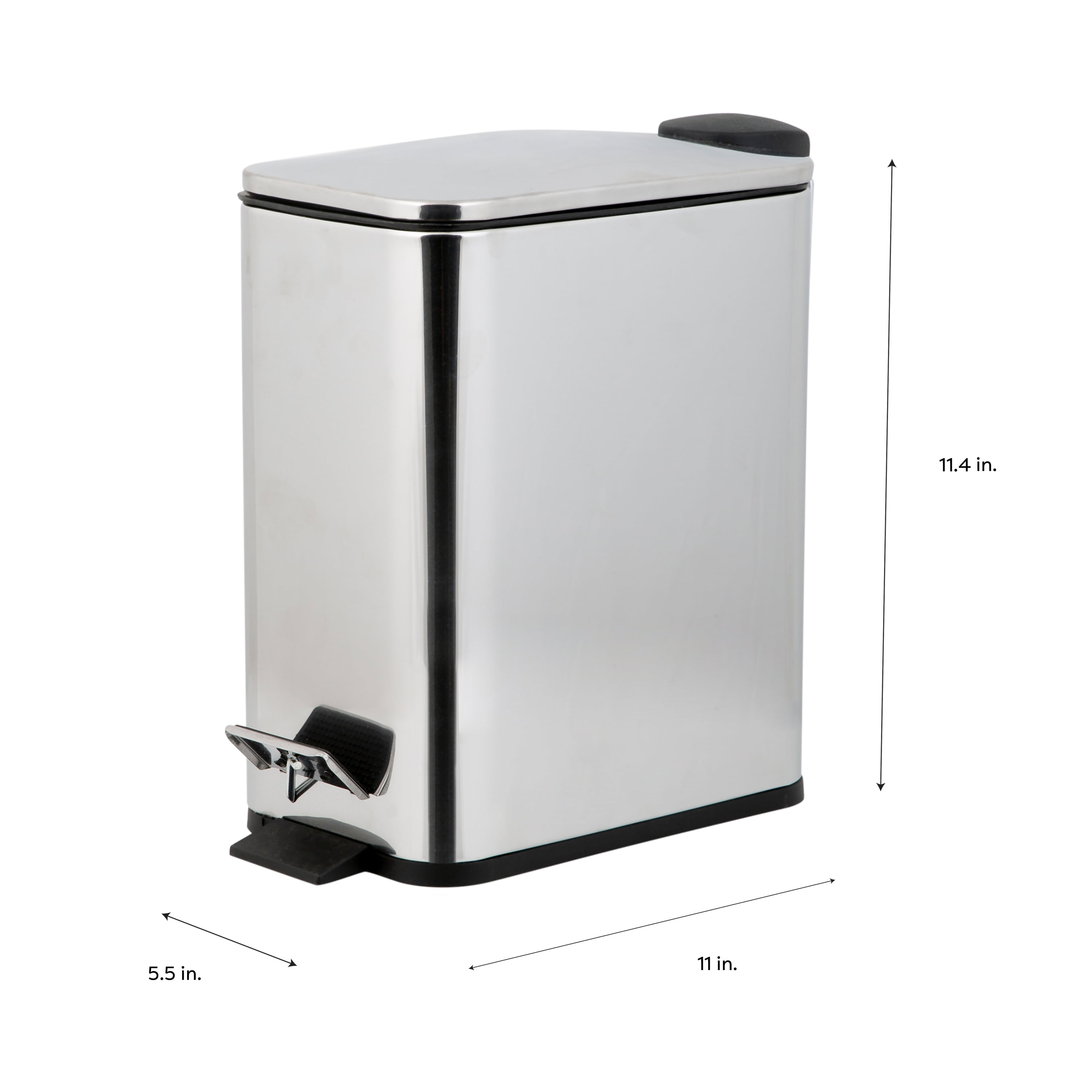 Simplify Slim Rectangular 5 Liter Step Pedal Bathroom Trash Bin, Stainless Steel
