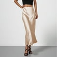 thumbnail image 2 of QATAINLAV Womens Elegant Satin Maxi Skirt High Waisted A Line Long Skirts for Cocktail Party Solid Color Office Work Skirts, Beige, XL, Birthday Gifts, 2 of 9