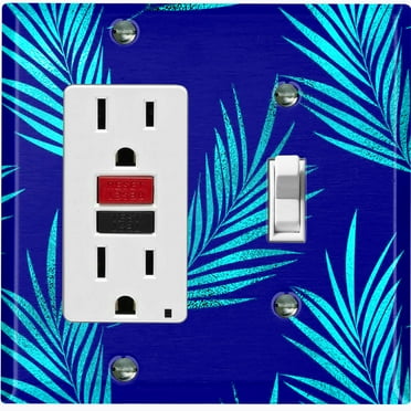 Metal Light Switch Plate Cover Tropical Jungle Palm Leaves Blue JGL007
