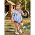 thumbnail image 3 of BemeyourBBs Newborn Baby Girl Back to School Outfit Pre Kindergarten Outfit Plaid Bubble Romper Cute Infant Baby Girl Summer Clothes Letter Book Apple Pencil Embroidery Doll Collar Bodysuit Jumpsuit, 3 of 9