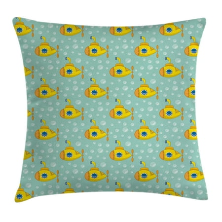 Design A Cushions Yellow Submarine Decor Throw Pillow Cushion Cover, Nautical Design Illustration of a Submarine and Bubbles, Decorative Square Accent Pillow Case, 18 X 18 Inches, Seafoam Earth Yellow, by Ambesonne ()