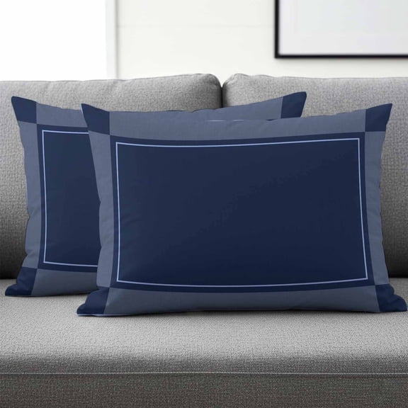 Set of 2 Navy Blue Plaid Pillow Covers 12x20 Inch, Modern Minimalist Geometric Checkered Gingham Decorative Throw Pillow Cases Cotton Cushion Covers for Sofa Couch Bed Living Room Bedroom Home Decor