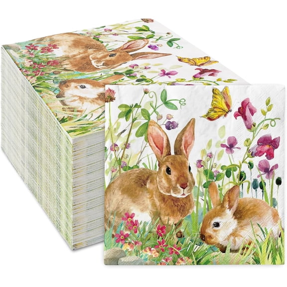 Easter Paper Napkin Watercolor Floral Rabbit Disposable Luncheon Napkins Spring Dessert Dinner Hand Napkin