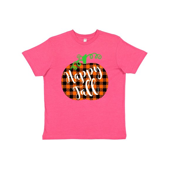 Inktastic Happy Fall Plaid Pumpkin Youth T-Shirt