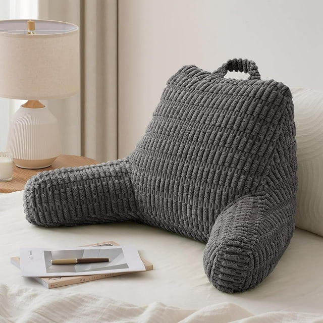 Reading Pillow Backrest Pillow with Shded Memory Foam for Adult & Children Designed for Bed and Couch Sitting Up Includes Arms Pockets and Washable Cover Off
