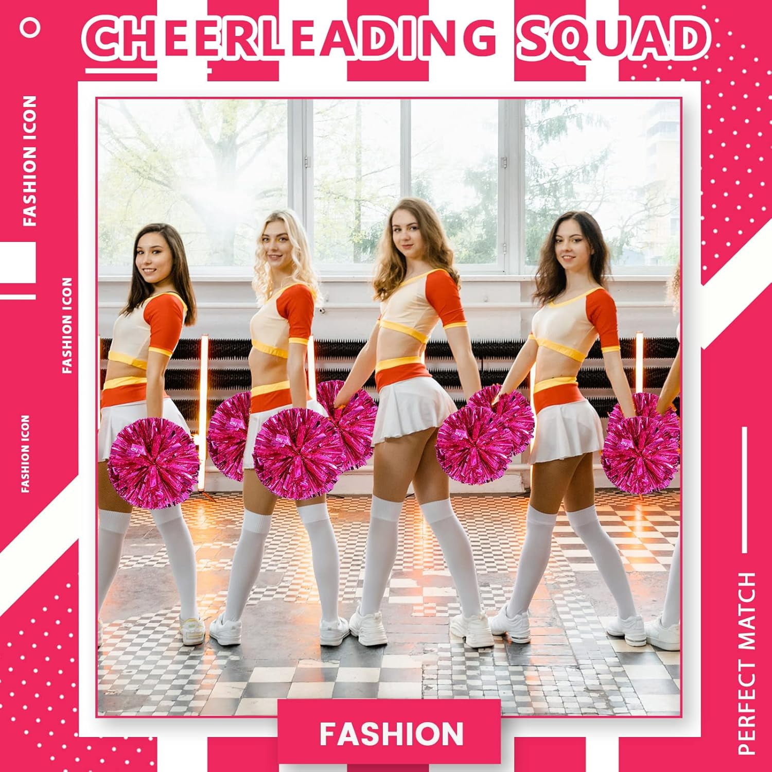 Cheerleader ponpon, Cheerleading Pom Poms, Premium Metallic Pom Poms Set Cheering Hand Flowers Handle Dance Pom Poms Cheering Squad Pompoms for Football Basketball Cheers