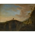 thumbnail image 2 of Peeter van Bredael 24x20 Black Ornate Framed Double Matted Museum Art Print Titled: Stone Bridge, 2 of 5