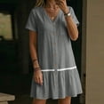 thumbnail image 6 of Womens Button Down Dress Loose Summer Cotton Linen Dress Ruffle Hem Casual Dress Short Sleeve Tunic Dress Gray XL(XL), 6 of 8