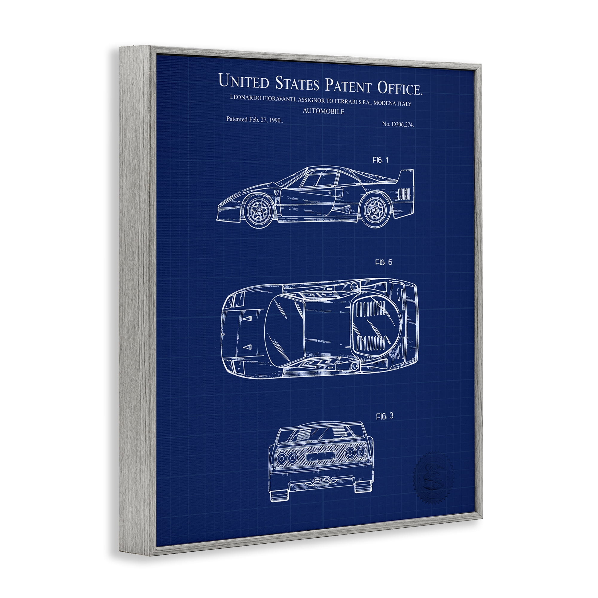 Stupell Industries Automobile Car Blueprint Transportation Painting Gray Framed Art Print Wall Art, 16 x 20
