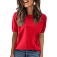 thumbnail image 2 of Lumtrix Womens Spring Summer Knit Shirts Casual Short Sleeve Sweater Dress Loose Ruffle Crew Neck Tops Red 2XL, 2 of 4