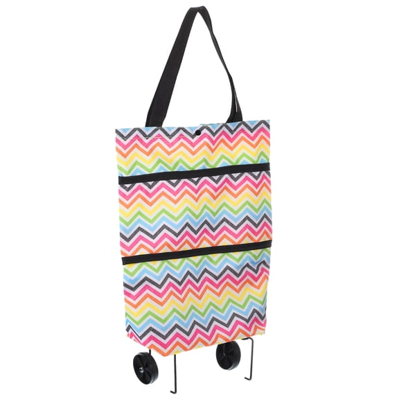 Uxcell Folding Shopping Bag with Wheels 66lb Reusable Collapsible Grocery Cart Foldable Trolley Bag Colorful