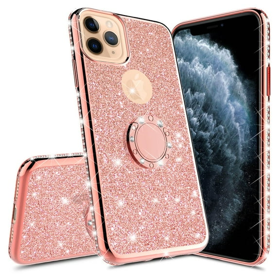 For Apple iPhone 13 Pro Max Ring Kickstand Glitter Cute Bling Cover for Girls Women Diamond Sparkly Case for iPhone 13 Pro Max - Rose Gold