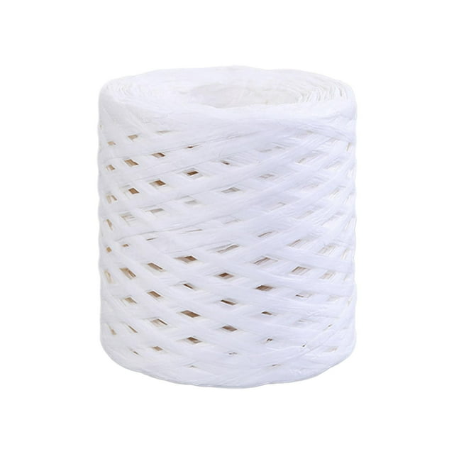 Rongfmy 200M/Roll Raffia Paper Ribbon Decor Recyclable for Weaving Gift Wrapping White