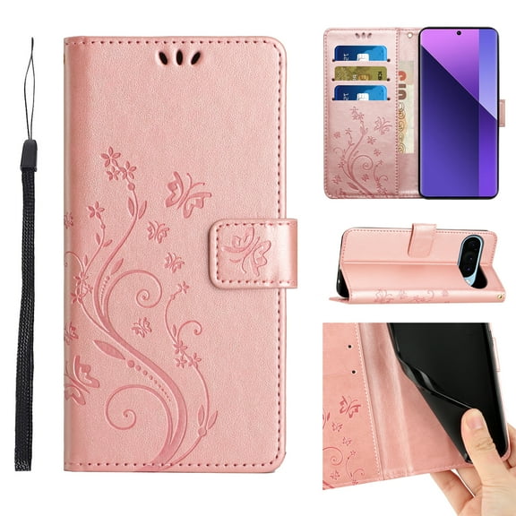 Allytechgroup Wallet Phone Case for Google Pixel 9 Pro XL with Credit Card Slot, PU Leather Flip Case with Lanyard Kickstand for Women Girls Shockproof Back Cover for Google Pixel 9 Pro XL, Rosegold
