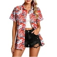 thumbnail image 2 of Mifsaly Womens Hawaiian Shirt Tropical Floral Short Sleeve Button Down Shirts Lightweight Flowy Summer Casual Beach Vacation Cover Up Red,XXL, 2 of 5