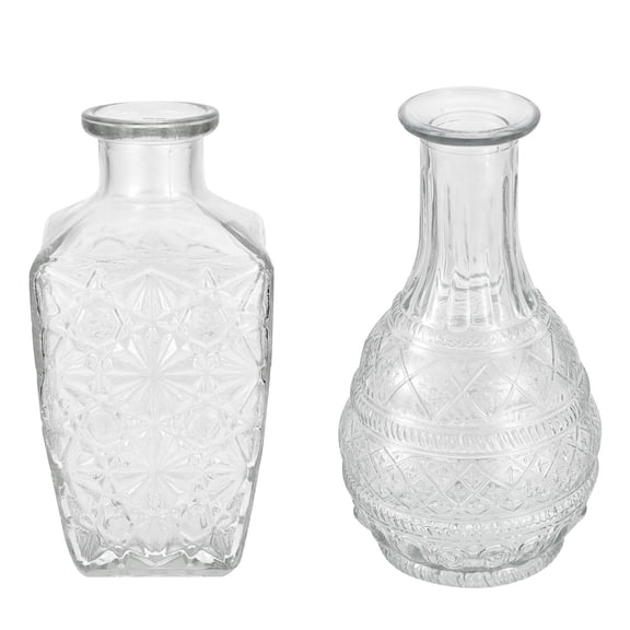 EXHUMKY 2Pcs Transparent Glass Vase Retro Style Floral Vase for Tabletop Decoration