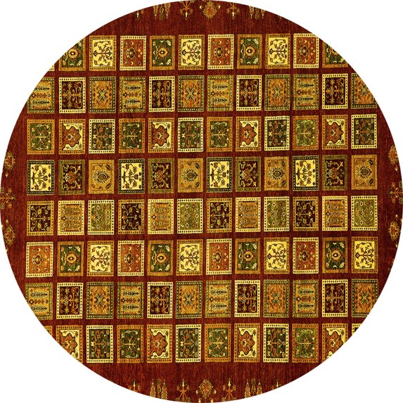 Ahgly Company Machine Washable Indoor Round Abstract Yellow Modern Area Rugs, 3' Round